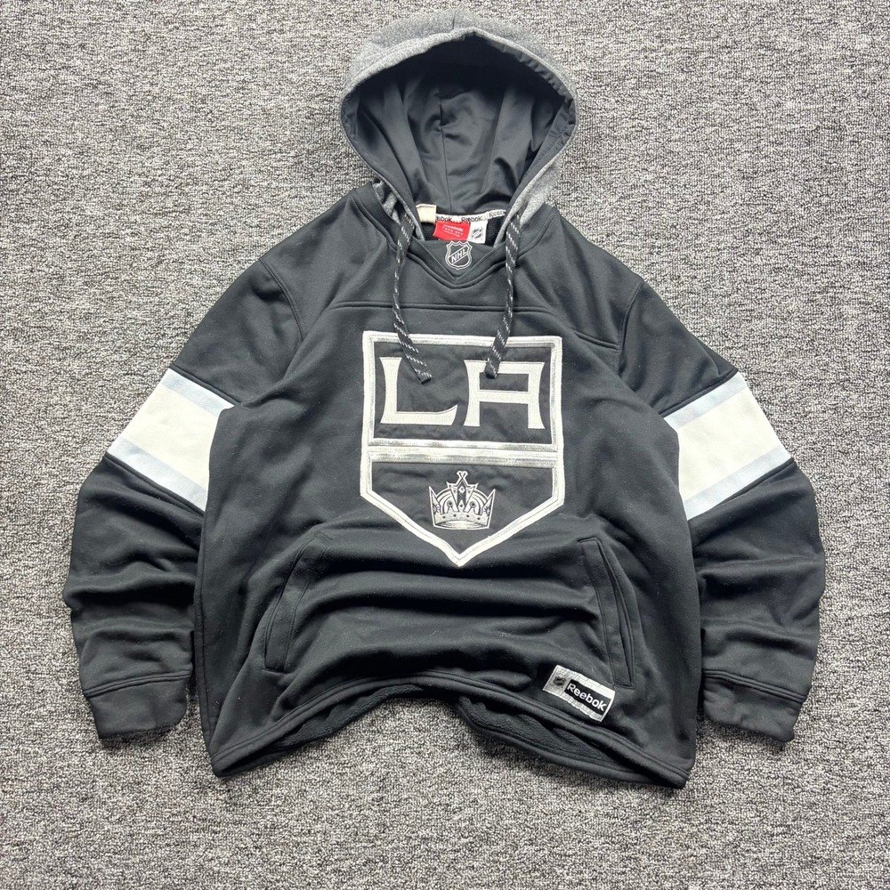 Y2K Reebok LA Kings NHL Face Off Speedwick Hoodie Black‎ Silver Men's Size Large